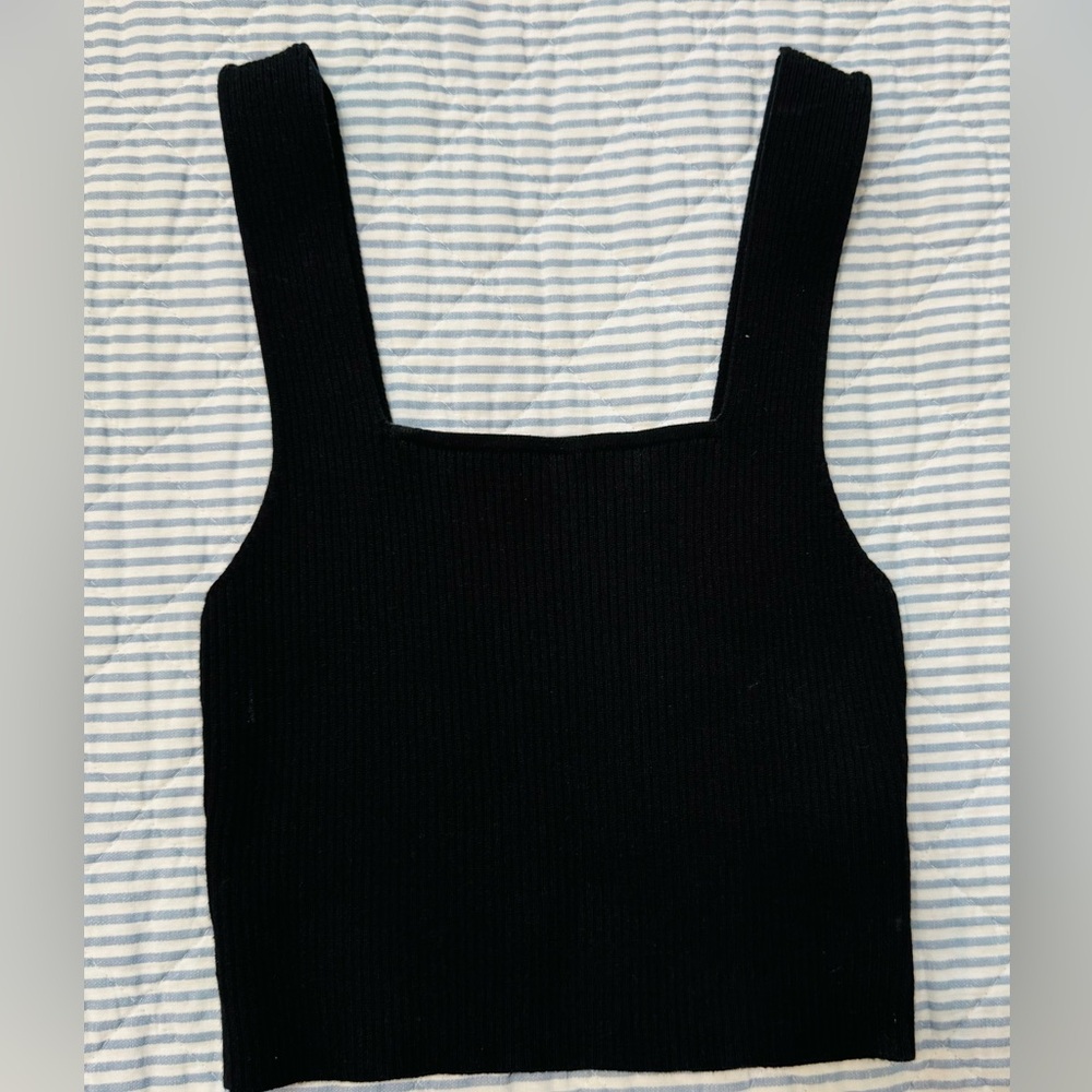 Black Ribbed Knit Tank Top